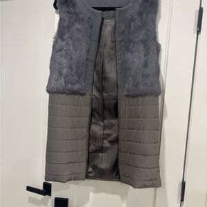 Gray Faux Fur and Quilted Vest